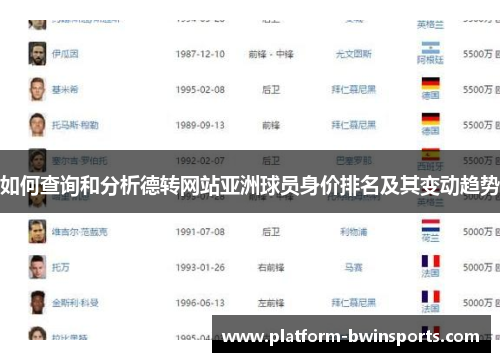 如何查询和分析德转网站亚洲球员身价排名及其变动趋势
